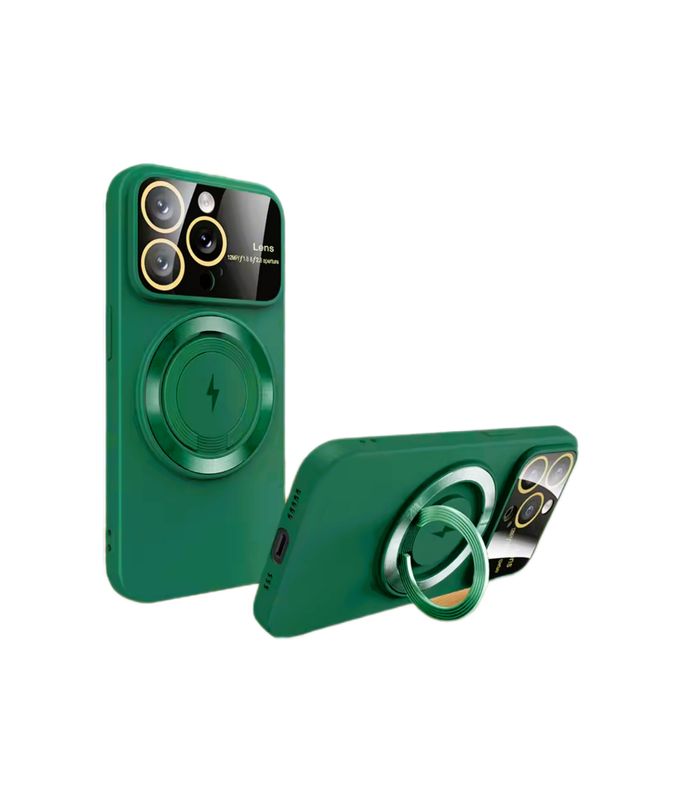 Iphone 15 pro Groene magsafe hoesje met standaard en camerabescherming