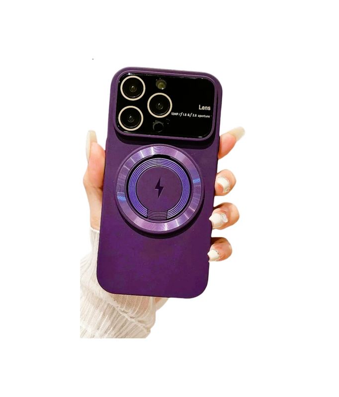 Iphone 15 pro paarse magsafe hoesje met standaard en camerabescherming