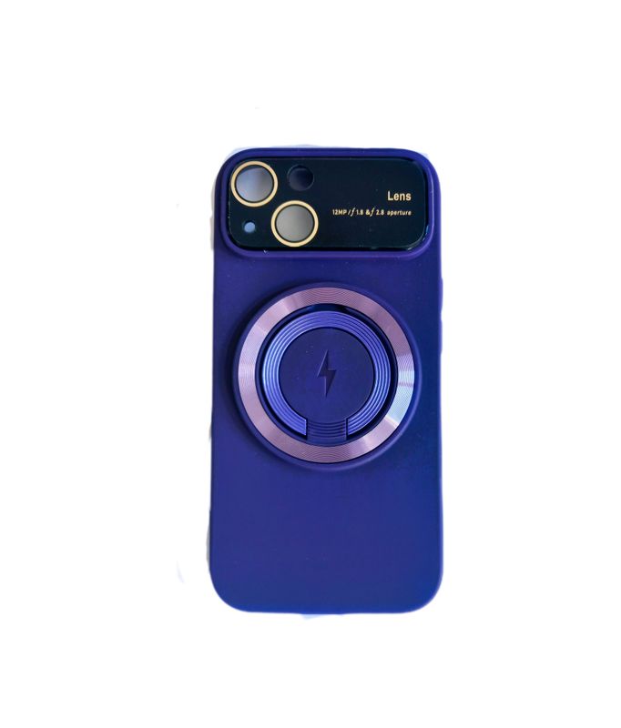 Iphone 15 paarse magsafe hoesje met standaard en camerabescherming