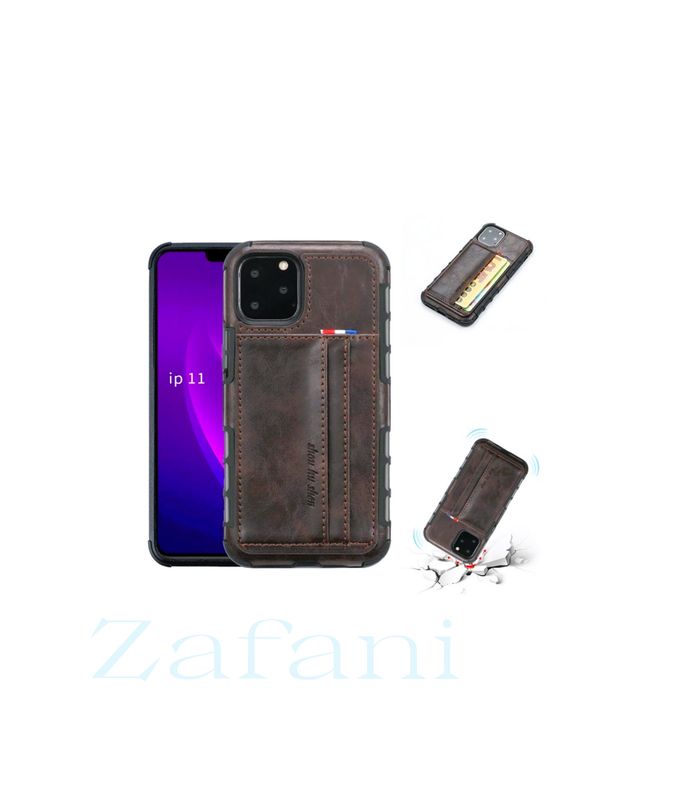 Iphone 11  bruine Leren telefoonhoesje in zakelijke stijl met kaartsleuf