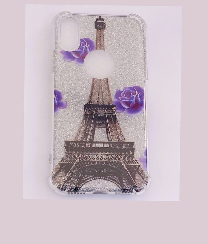 Iphone X /Xs anti shock  silicone hoesje met Eiffeltoren print glitters