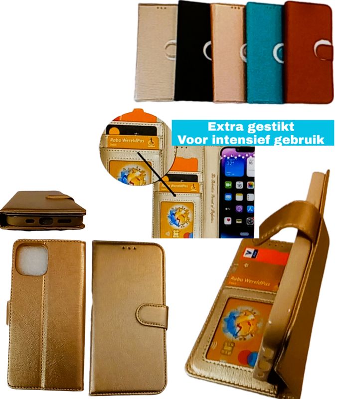 IPhone 14 Goude Boek hoesje met kaarthouder en magnetische sluiting