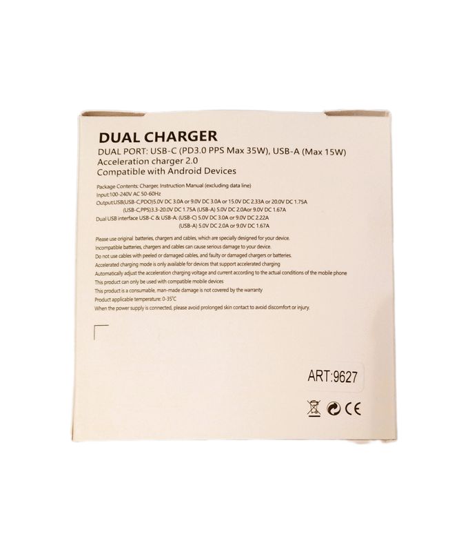 Snellader met  dual port USB-C PD 3.0 PPS Max 35w USB-A Max 15w
