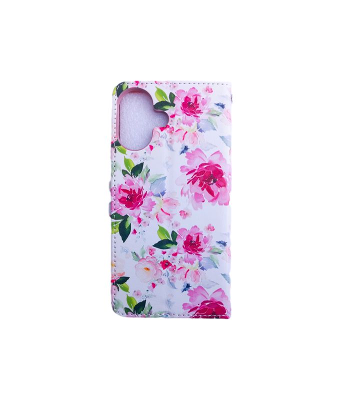 IPhone 16 plus Boek hoesje met kaarthouder en magnetische sluiting -Bloemen print wit