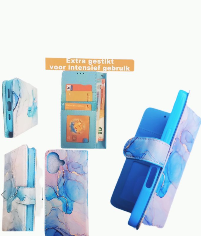Iphone 16 Marmer print Boek hoesje met kaarthouder en magnetische sluiting