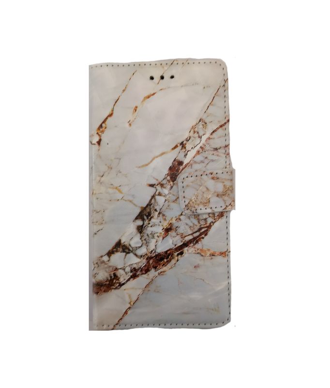 IPhone 11 boekhoesje met kaarthouder en magnetische sluiting in een witte marmerprint
