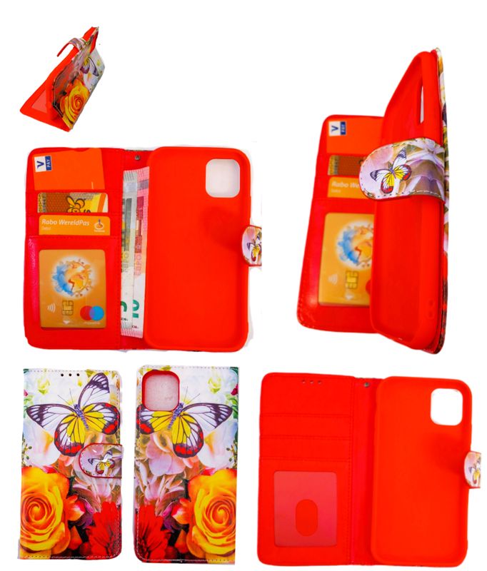 ​IPhone 11-Vlinder print rode Boek hoesjemet  kaarthouder magnetische en  sluiting