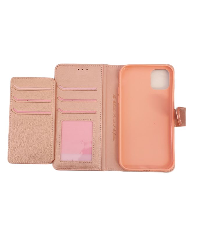 ​IPhone 11 Boek hoesje met 6 kaarthouder en magnetische sluiting Roze goud