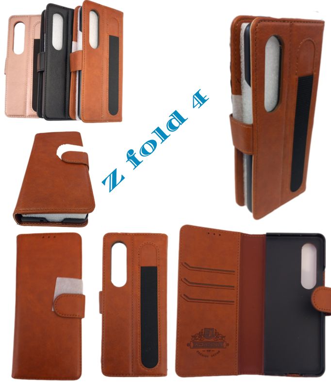 Samsung Z fold 4 -Bruine Boek hoesje met kaarthouder en magnetische sluiting