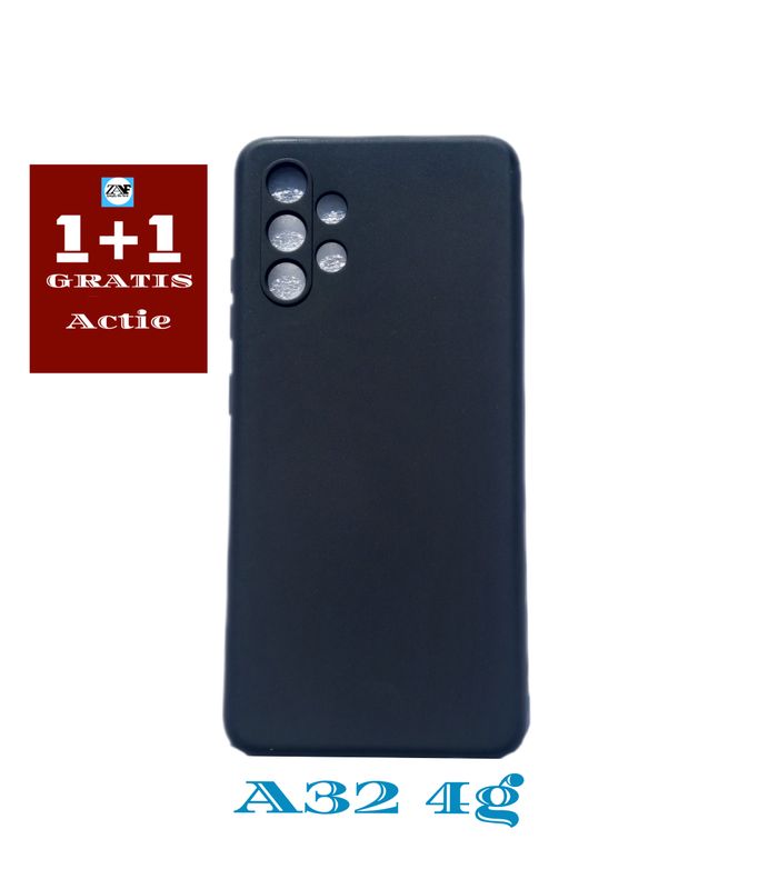 Samsung A32 4g-zwarte siliconen hoesje met camera lensbeschermer voor Optimale bescherming-1+1 Gratis Tijdelijk Actie