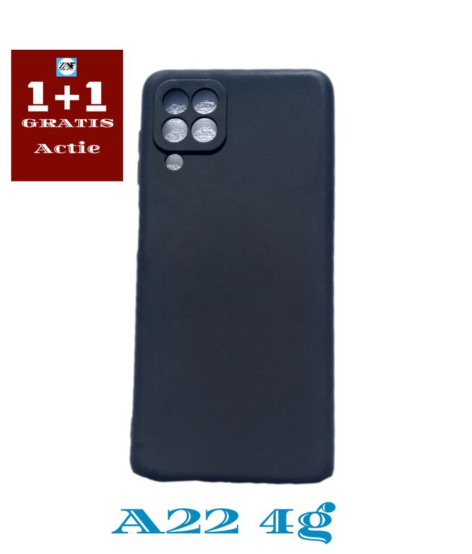 Samsung A22 4g-zwarte siliconen hoesje met camera lensbeschermer voor Optimale bescherming-1+1 Gratis Tijdelijk Actie