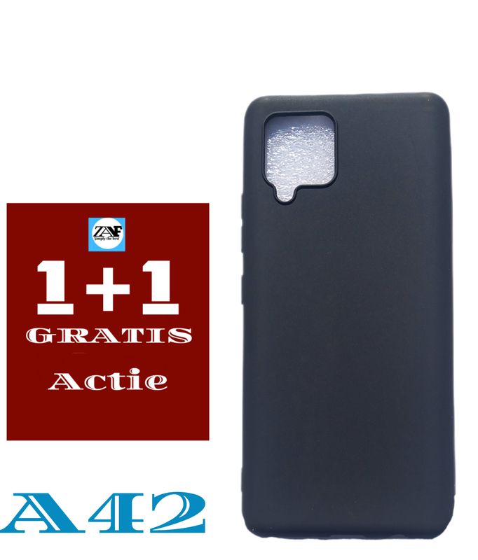 Samsung A42-Zwarte Silicone hoesje 1+1 gratis