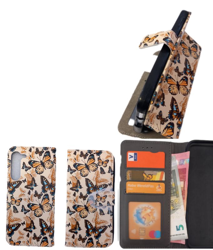 Samsung S23 Plus Vlinder print  boekhoesje met kaarthouder en magnetische sluiting
