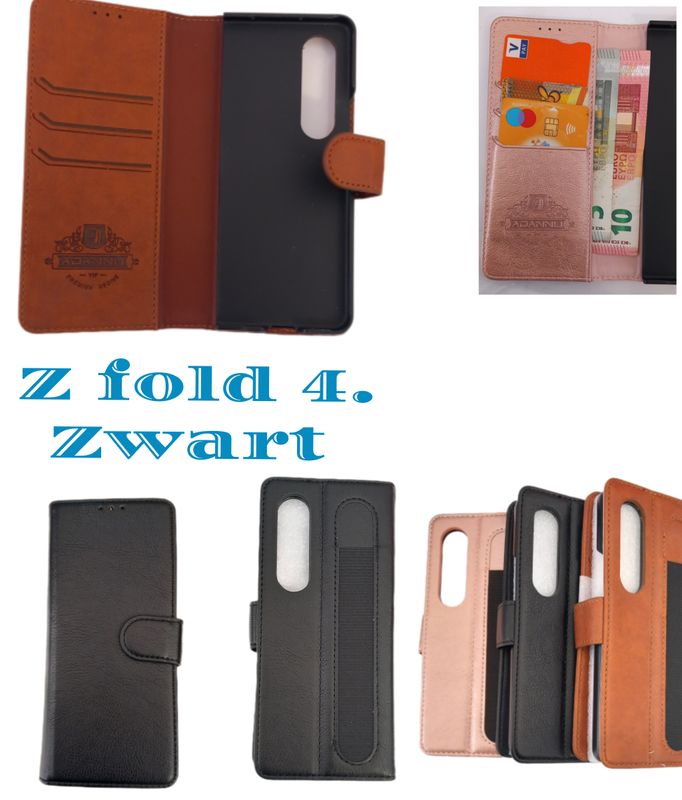 Samsung Z fold 4 -Zwarte Boek hoesje met kaarthouder en magnetische sluiting