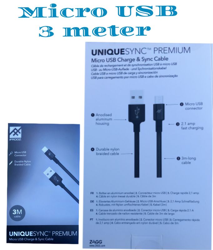 Micro USB Oplaadkabel  van  (3meter)