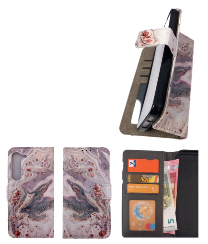 Samsung S23 Marmer print boekhoesje met kaarthouder en magnetische sluiting
