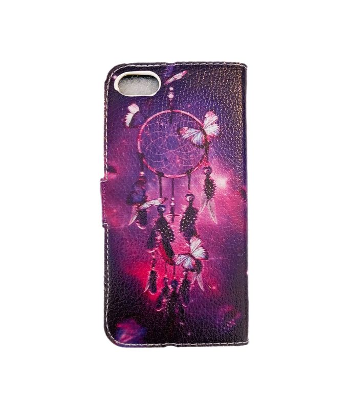 Iphone -7-8-Plus Dromenvanger print paarse Boek hoesje met kaarthouder en magnetische sluiting