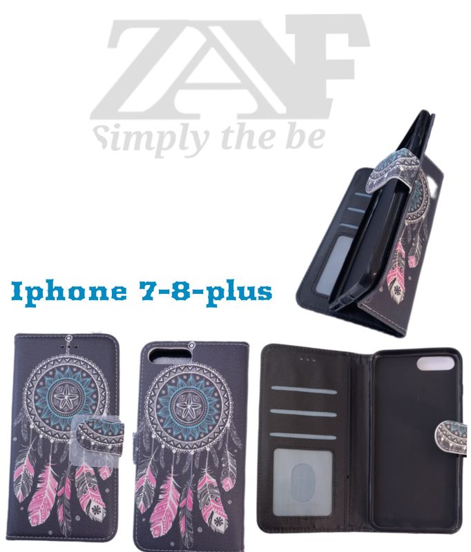 Iphone -7-8-Plus Dromenvanger print Zwarte Boek hoesje met kaarthouder en magnetische sluiting