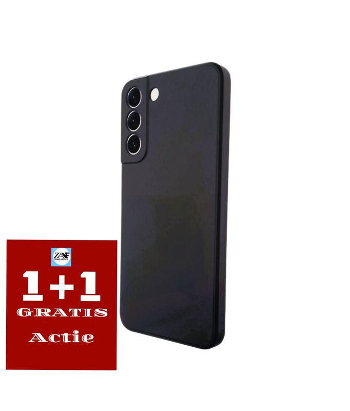 Samsung S22 Fe-zwarte siliconen hoesje met camera bescherming -1+1 Gratis Tijdelijk Actie