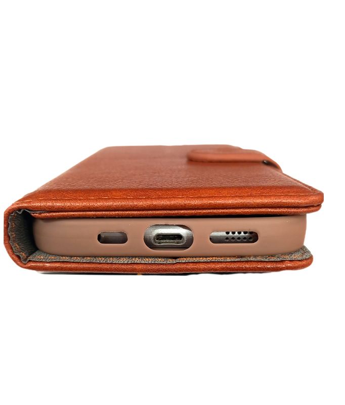 ​IPhone 15 Bruine Boek hoesje met kaarthouder en magnetische sluiting