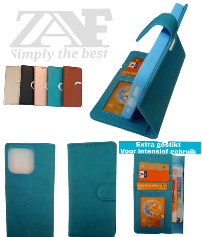 IPhone 15 Turquoise Boek hoesje met kaarthouder en magnetische sluiting