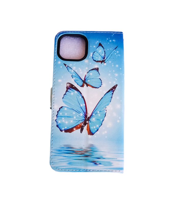 Iphone 13 Blauwe Vlinder print Boek hoesje met kaarthouder en magnetische sluiting