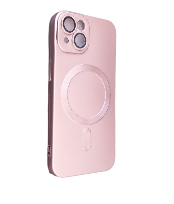 IPhone 14 rose goude  siliconen hoesje met Magsafe  en camera lensbeschermer