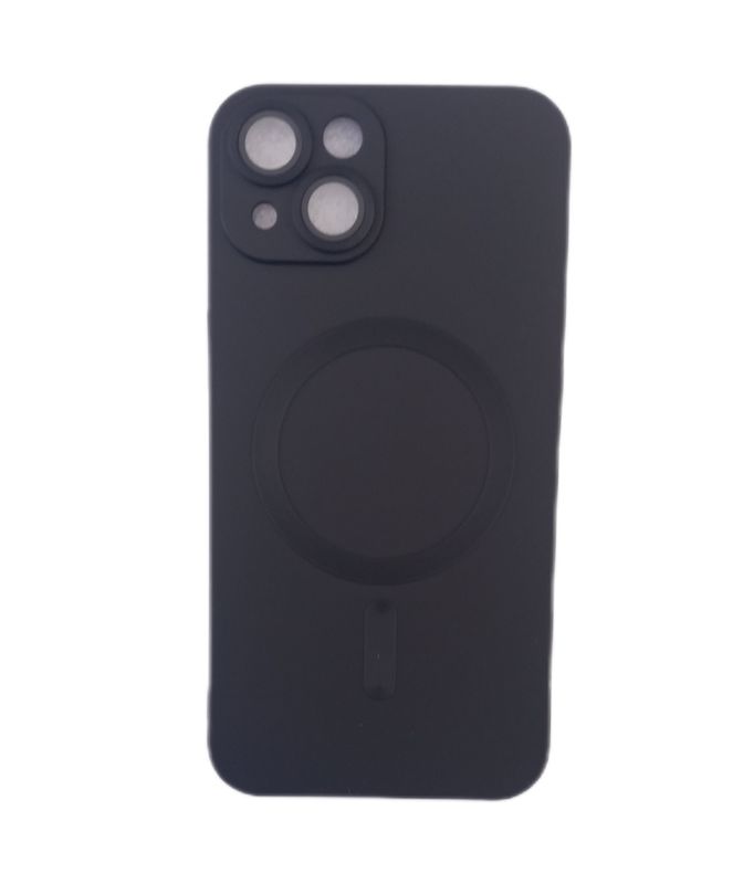 IPhone 14 Zwarte siliconen hoesje met Magsafe  en camera lensbeschermer