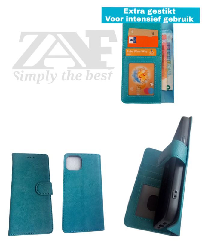 ​IPhone 14 Turquoise Boek hoesje met kaarthouder en magnetische sluiting