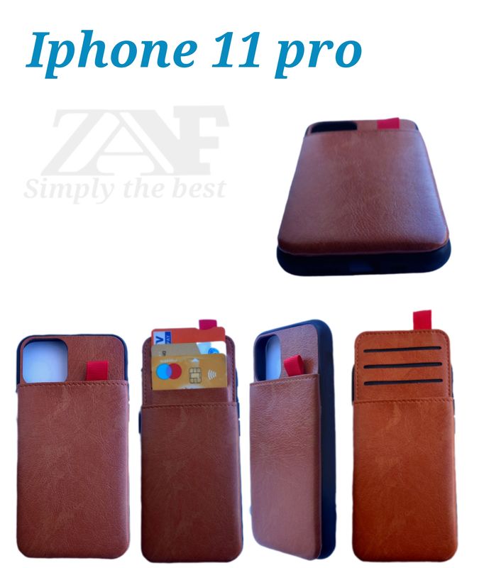 Iphone 11pro - bruine hoesje met 3 pasjes houder  gemaakt van een hoge kwaliteit kunstleer.