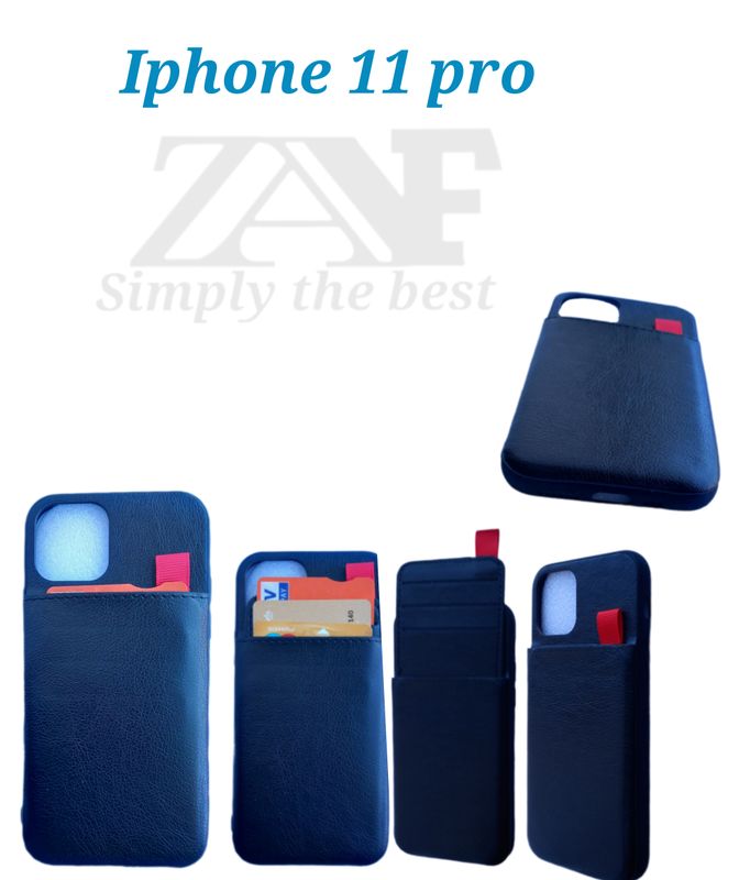 Iphone 11pro -Zwarte hoesje met 3 pasjes houder gemaakt van een hoge kwaliteit kunstleer.