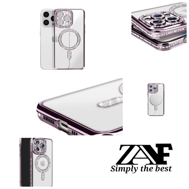 Iphone 15 pro max Rose goude Magsafe-hoesje met glitters en diamanten met cameralensbeschermer