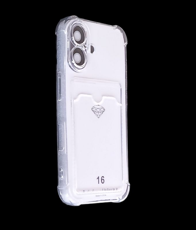 Iphone 16 doorzichtige  schokbestendige  en kaarthouderhoes met camera lensbeschermer