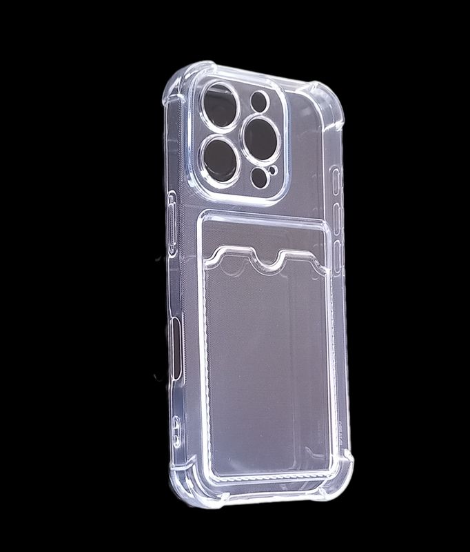 Iphone 16 pro doorzichtige schokbestendige en kaarthouderhoes met camera lensbeschermer