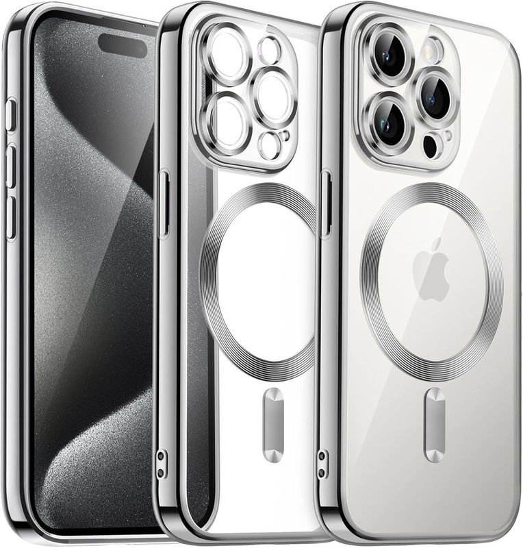 IPhone 15 Pro-Zilver Magsafe hoesje met camera lensbeschermer