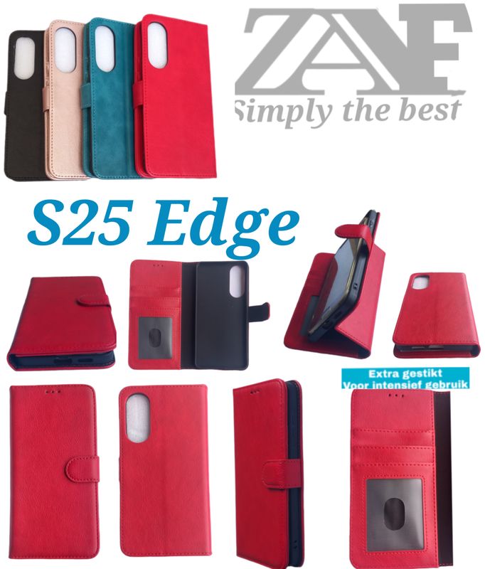 Samsung S 25 Edge Rode  Boek hoesje met kaarthouder en magnetische sluiting