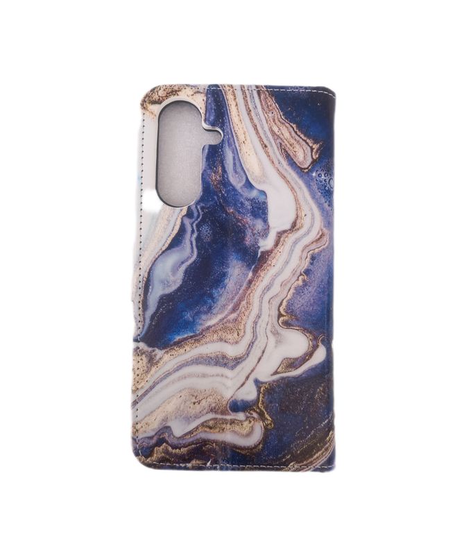Samsung A36 boekhoesje met kaarthouder en magnetische sluiting in een Blauw Wit Marmer print