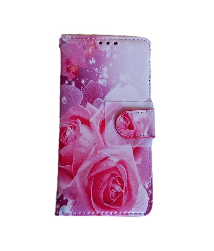 Iphone 13 bloemen roospatroon Boek hoesje met kaarthouder en magnetische sluiting