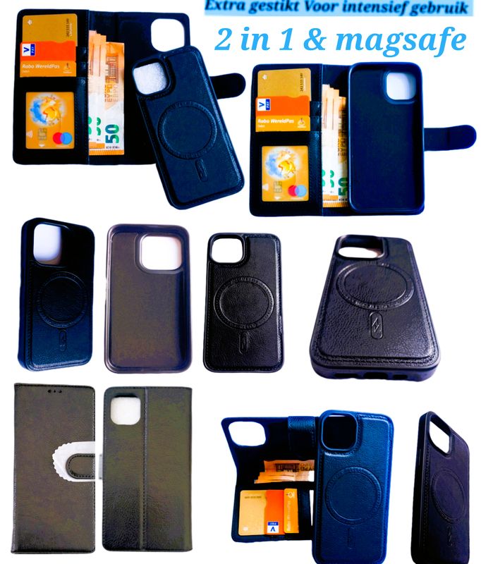 IPhone 13/14 Zwarte magnetische en afneembare boek hoesje geschikt voor de magsafe (2 in1)
