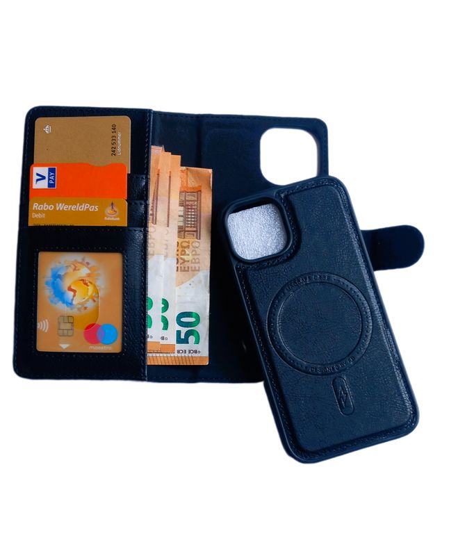 IPhone 13/14 Zwarte magnetische en afneembare boek hoesje geschikt voor de magsafe (2 in1)