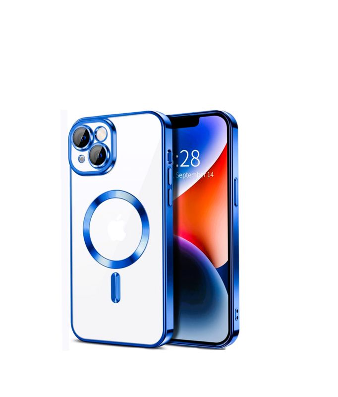 IPhone 15 plus blauwe MagSafe hoesje met camera lensbeschermer