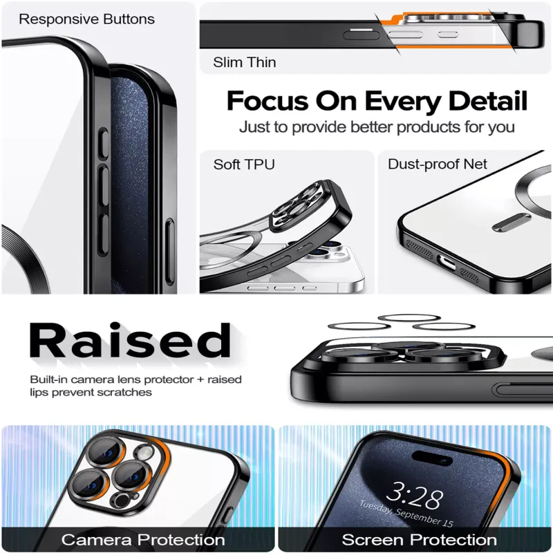 IPhone 15 plus Zwarte MagSafe hoesje met camera lensbeschermer