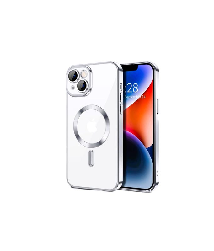 IPhone 15 plus Zilveren MagSafe hoesje met camera lensbeschermer
