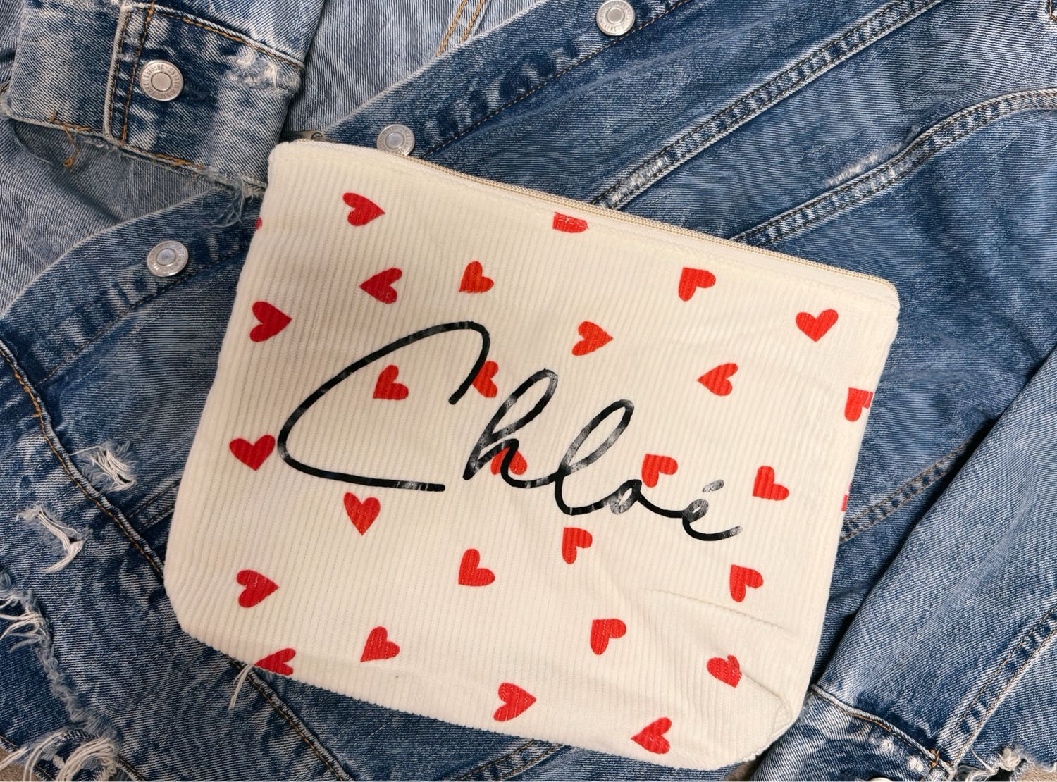 Pochette cœur velours côtelé