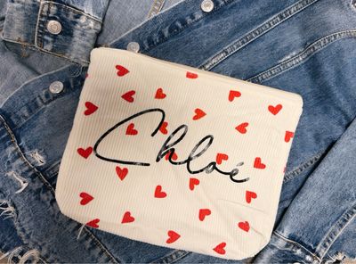 Pochette cœur velours côtelé