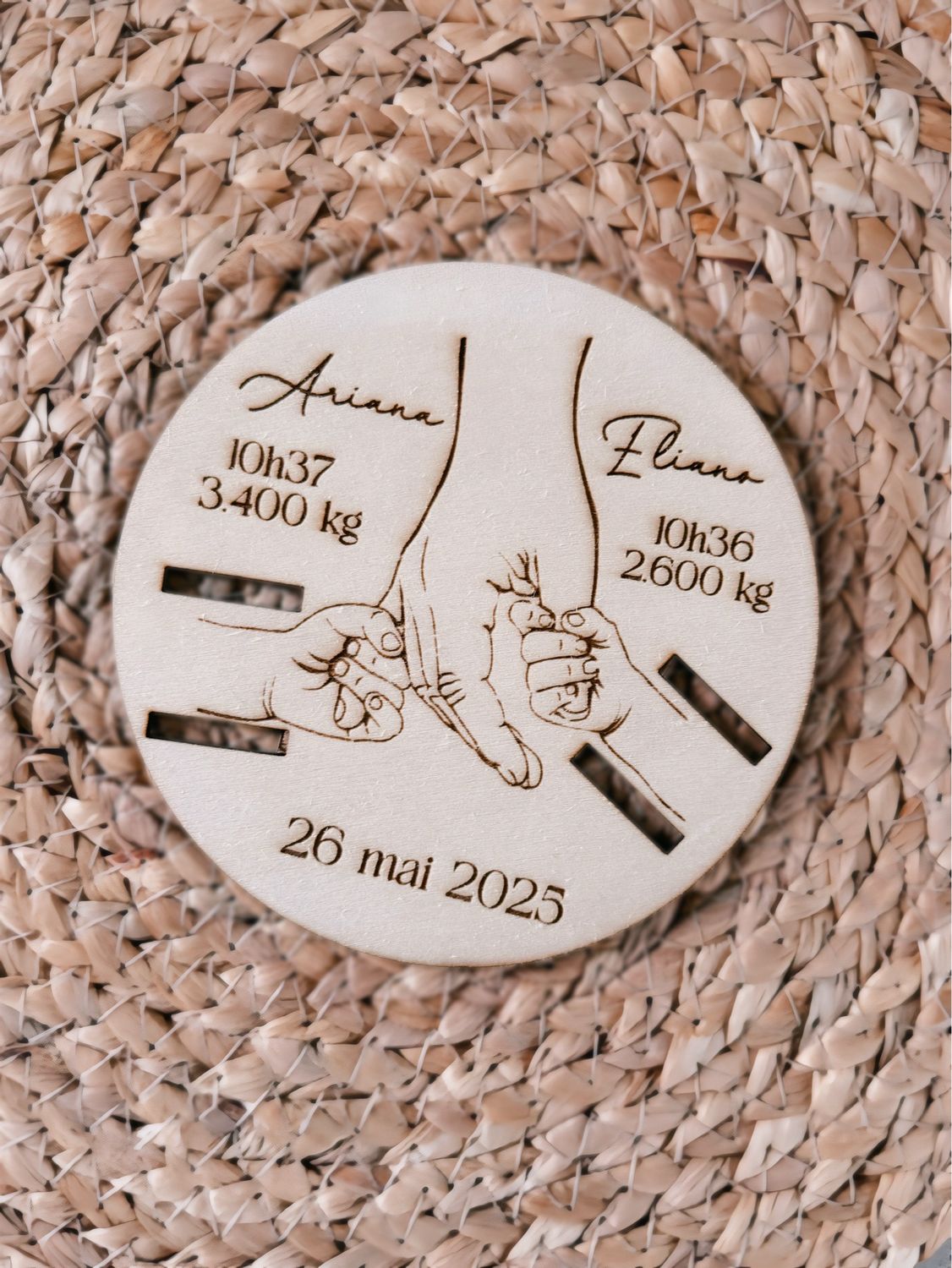 Disque bracelet de naissance jumeaux