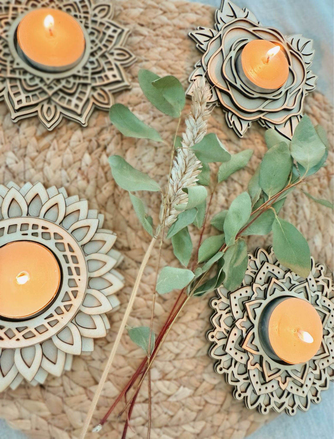 Bougeoir reliefs mandala et fleurs