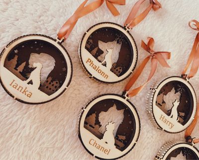 Boule de Noël chien/ chat superposée personnalisée