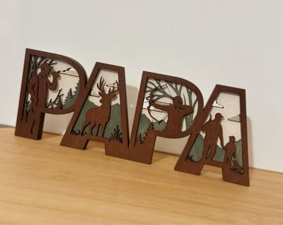 Décoration bois «papa» mot relief thème chasse
