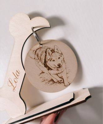 Support os avec suspension photo chien en gravure